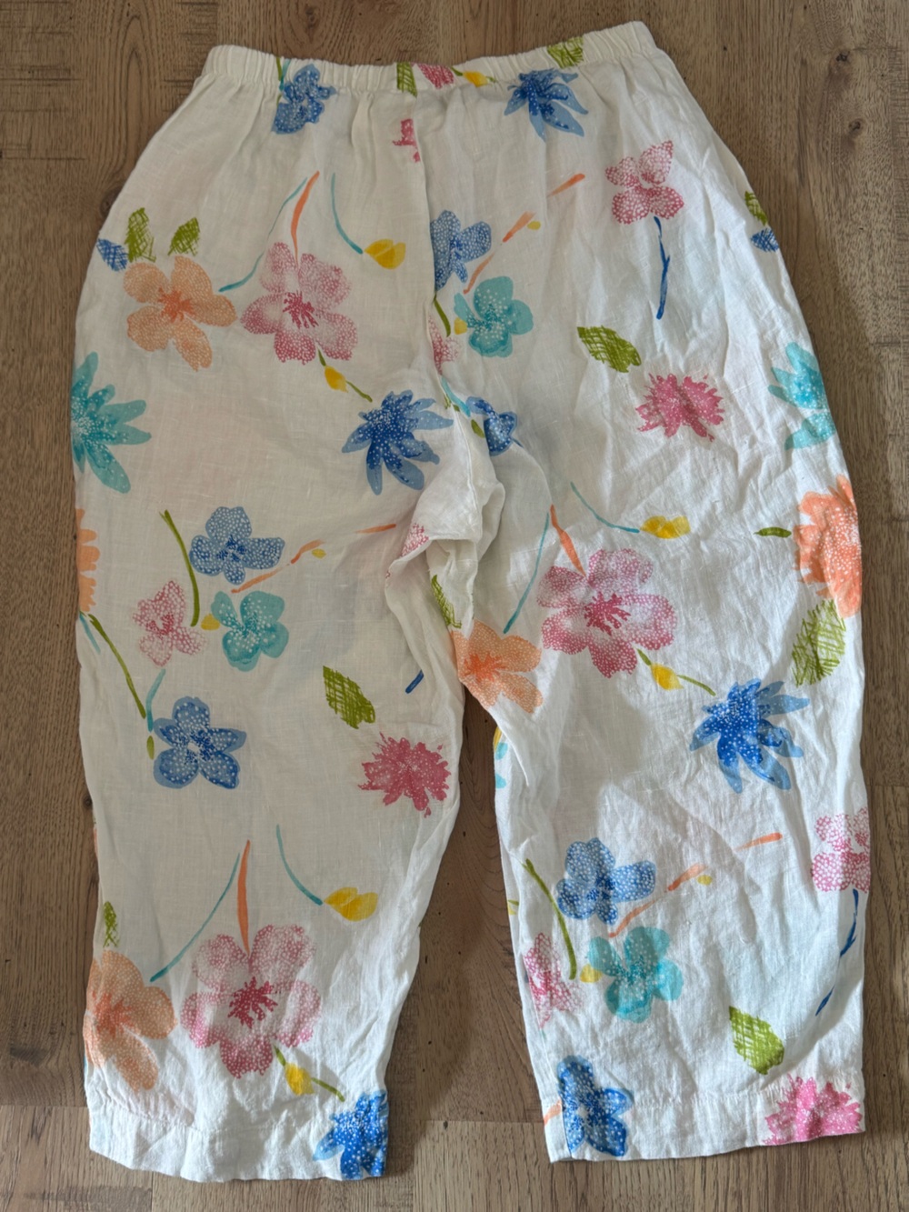 Hot Cotton Floral Linen Pants 2X Wide Leg Elastic Waist - Picture 5 of 6